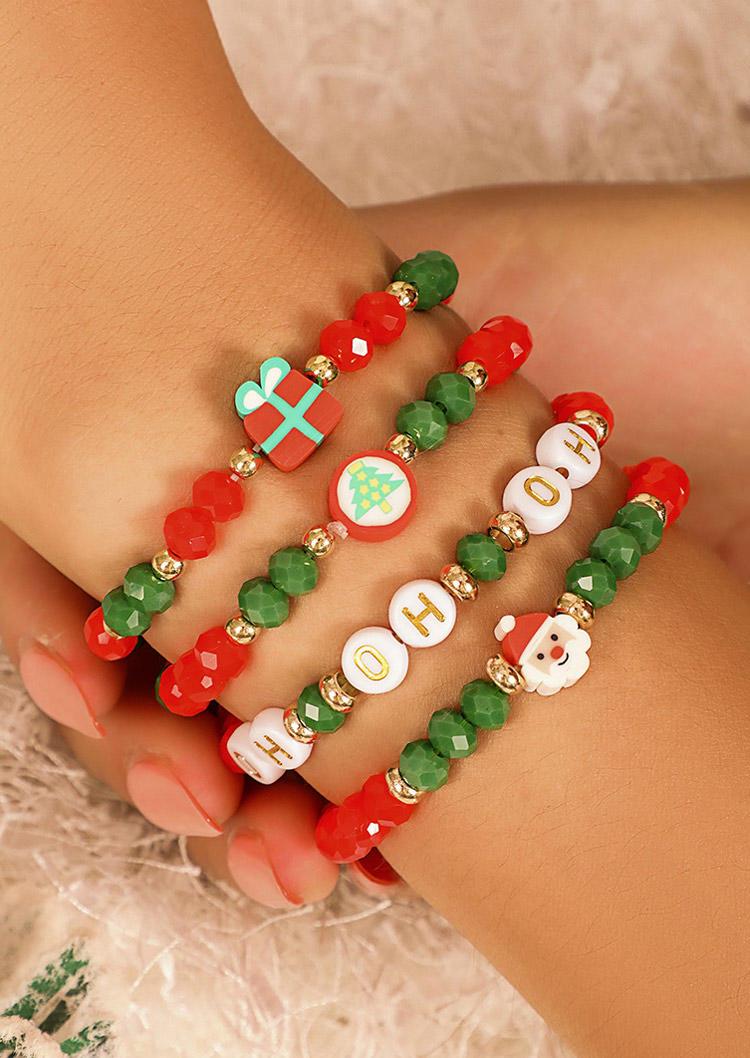 

Bracelet 4 Pcs Christmas Santa Claus Beading Multi-Layered Bracelet in Multicolor. Size