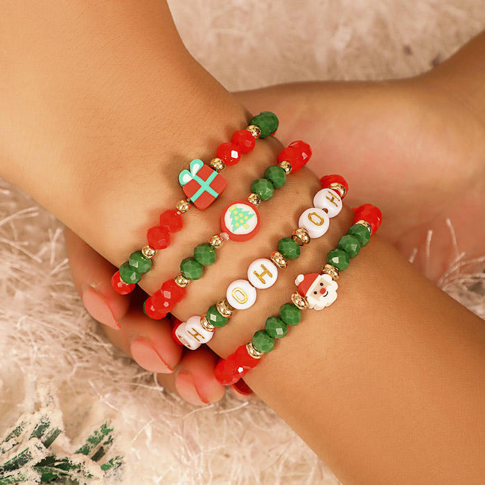 4 Pcs Christmas Santa Claus Beading Multi-Layered Bracelet