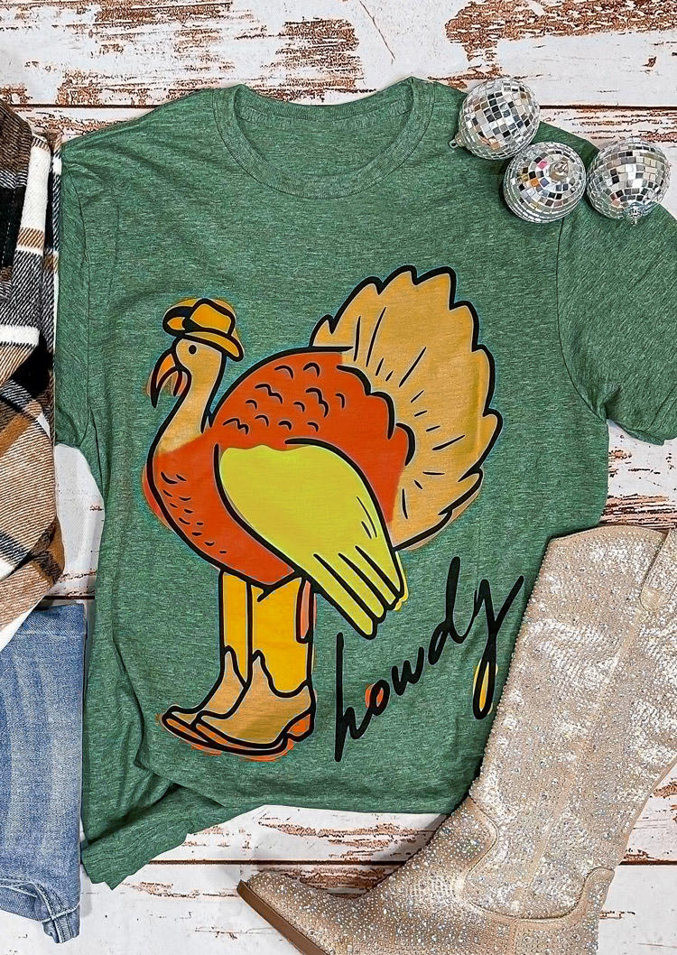 

T-shirts Tees Thanksgiving Turkey Howdy O-Neck T-Shirt Tee - Army Green in Green. Size: L,M,,XL