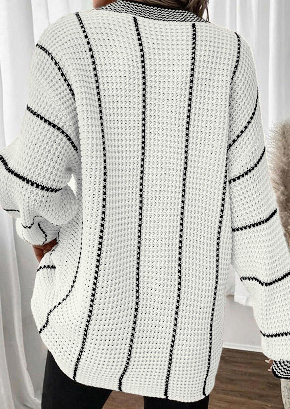 

Sweaters Striped V-Neck Knitted Sweater - Beige in White. Size