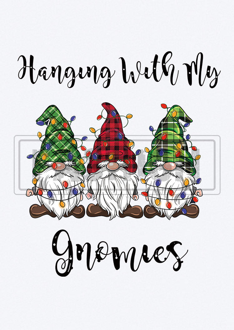 Christmas Lights Hanging With My Gnomies T-Shirt Tee - White