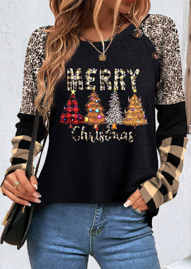 

Sweatshirts Merry Christmas Leopard Plaid Glitter Sweatshirt in Multicolor. Size: L,M,,XL