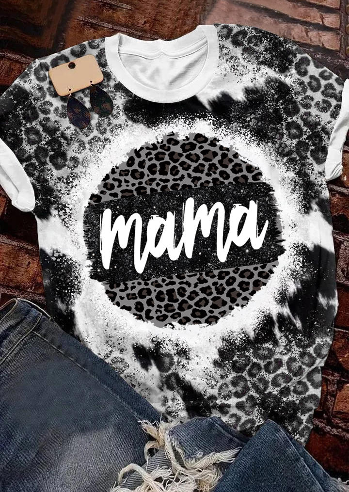 

T-shirts Tees Mama Leopard Bleached T-Shirt Tee in Black. Size