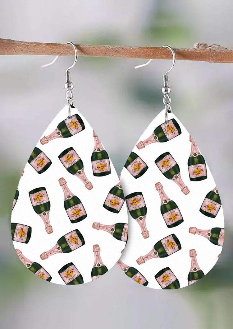 Champagne Bottle PU Leather Water Drop Earrings