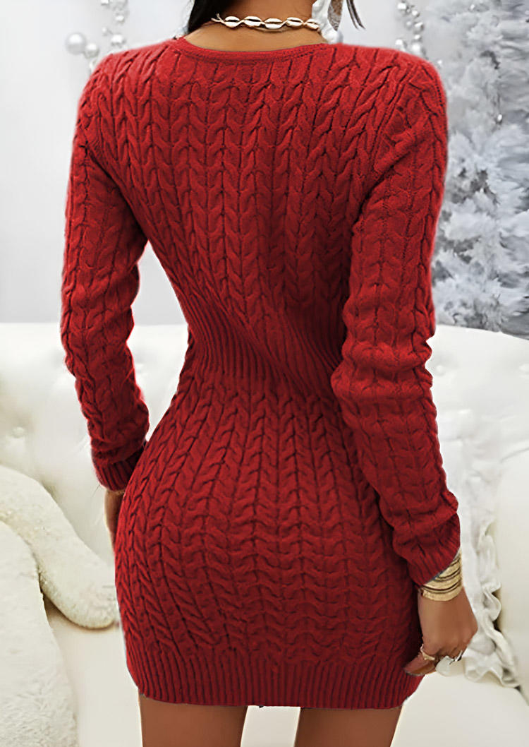 

Sweater Dresses Plain Zipper Knitted Sweater Dress in Red. Size: L,M,,XL