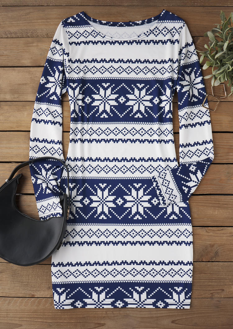 

Sweater Dresses Christmas Snowflake Long Sleeve Sweater Dress in Multicolor. Size