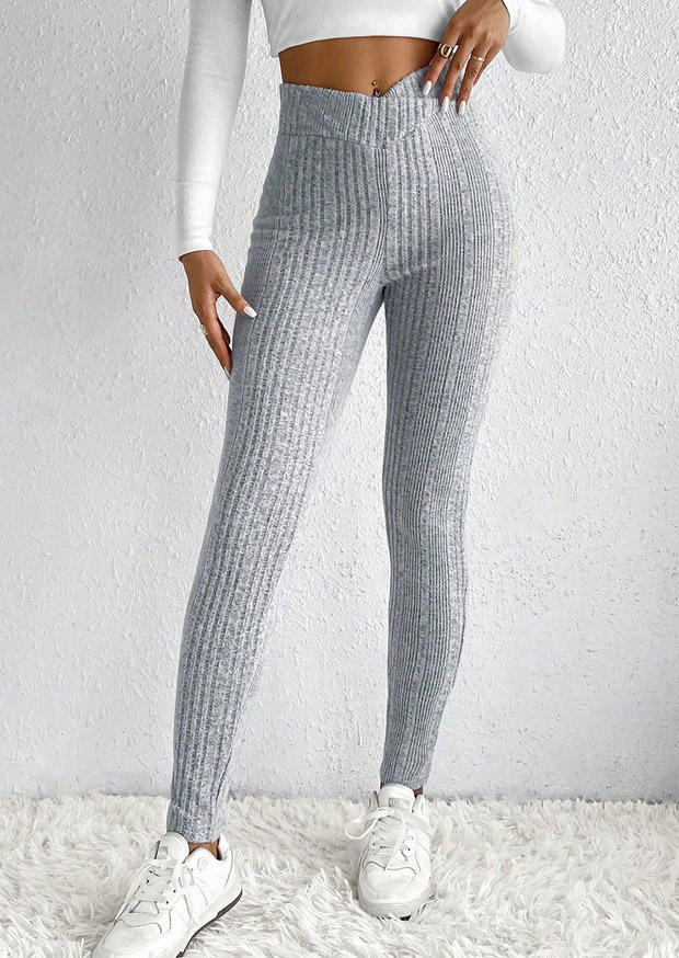 

Leggings Ribbed High Waist Skinny Leggings in Gray. Size