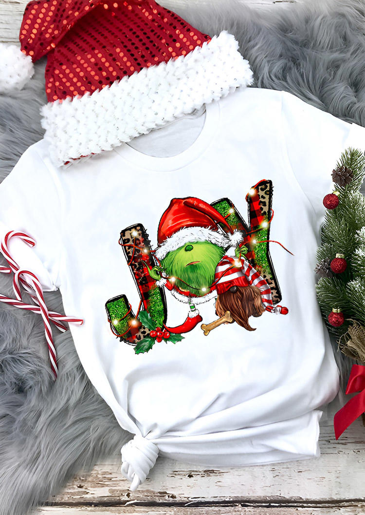 

T-shirts Tees Christmas Joy Gnome O-Neck T-Shirt Tee in White. Size