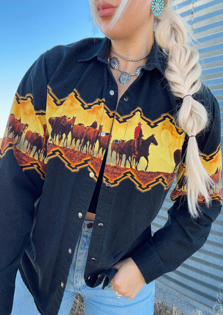 

Jackets Western Cowboy Turn-down Collar Jacket in Black. Size: L,M,,XL