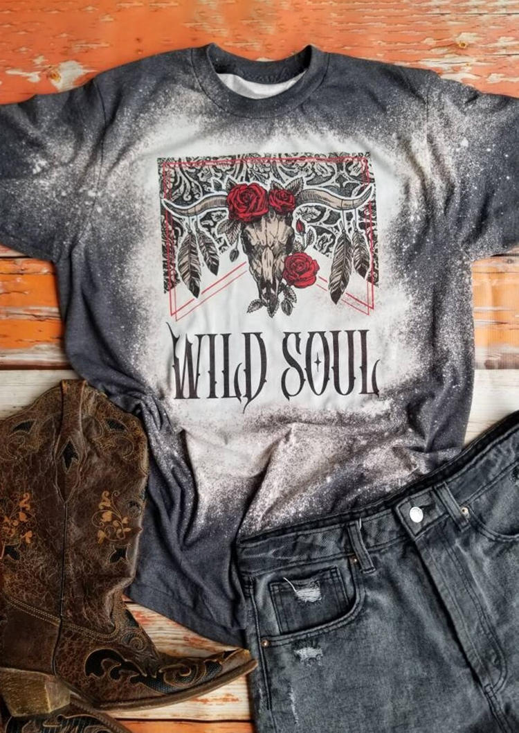 

T-shirts Tees Wild Soul Steer Skull Retro Western T-Shirt Tee in Multicolor. Size: L,M,,XL