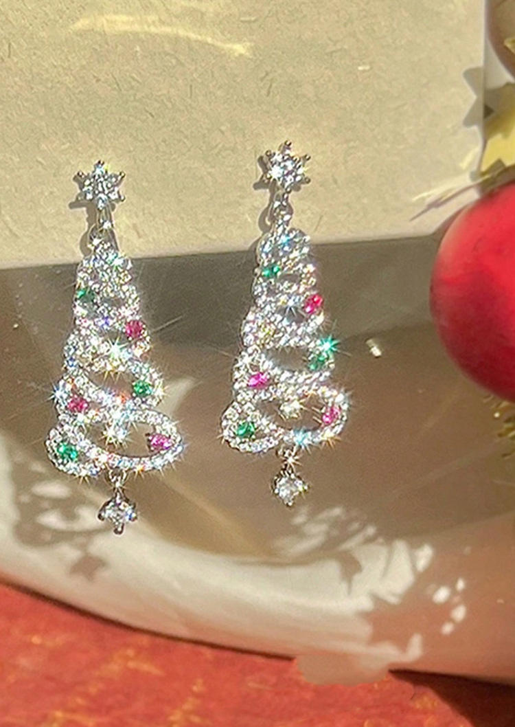 Christmas Tree Rhinestone Alloy Earrings