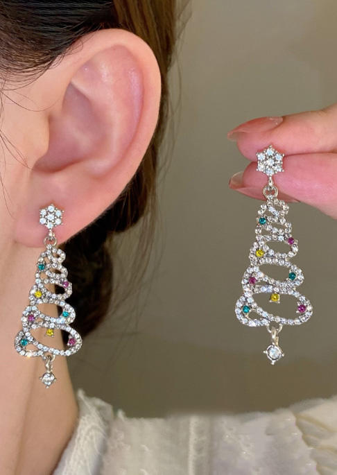 

Earrings Christmas Tree Rhinestone Alloy Earrings in Silver. Size