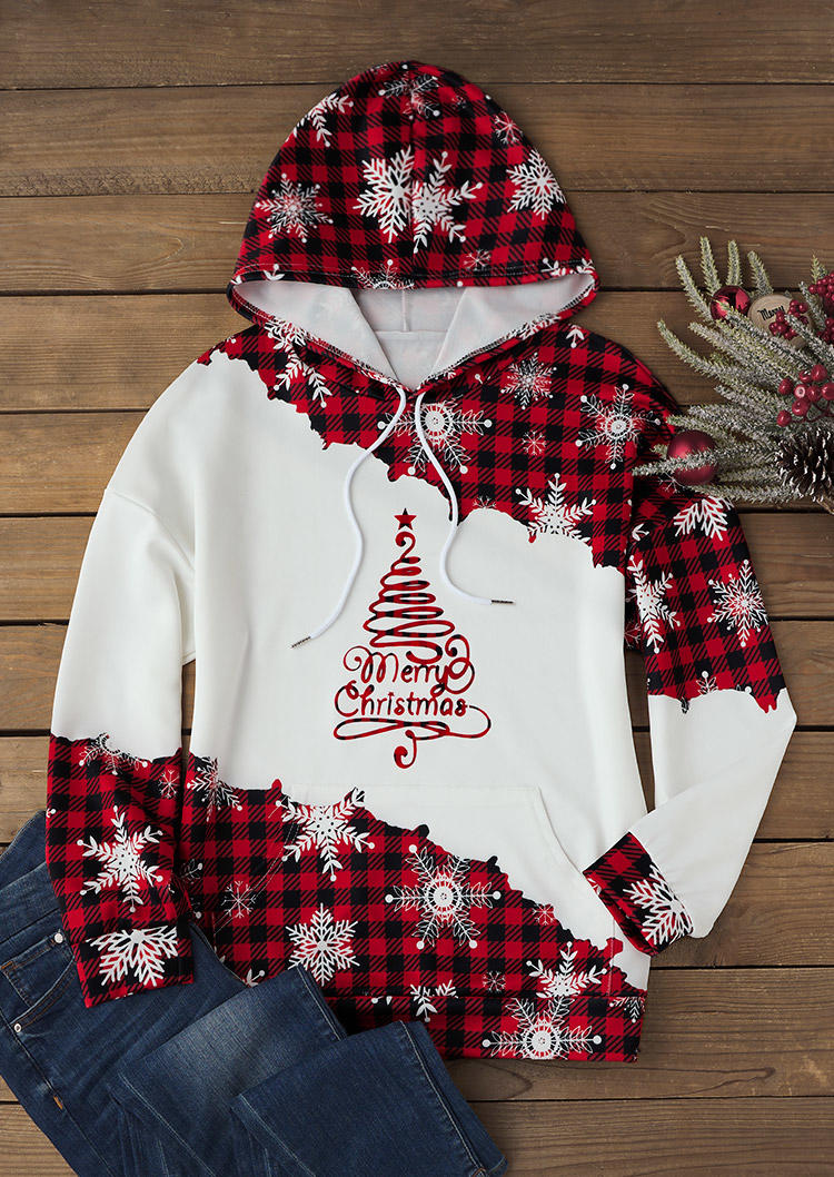 

Hoodies Merry Christmas Snowflake Plaid Hoodie in Multicolor. Size