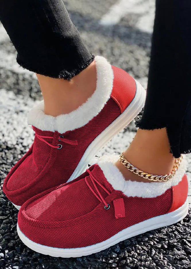 Lace Up Plush Warm Snow Boots - Red