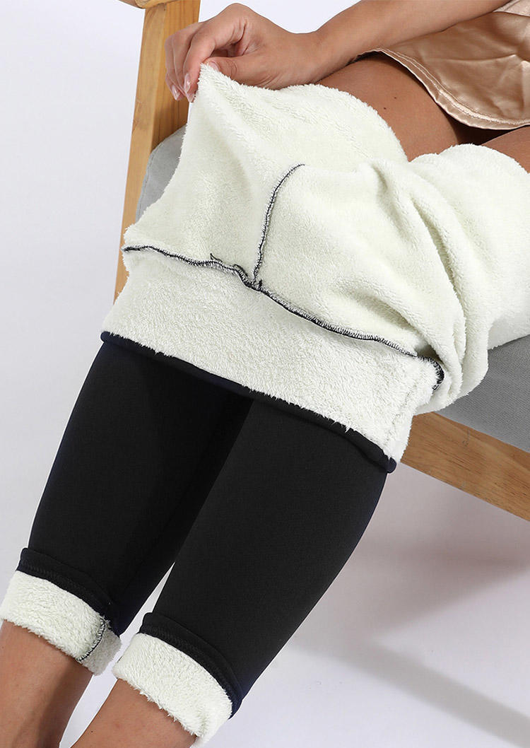 

Leggings Winter Thickened Warm Fleece Lined High Waist Leggings in Black. Size