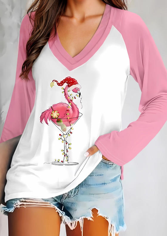 

Blouses Christmas Lights Flamingo Raglan Sleeve Blouse in Pink. Size: L,M,,XL