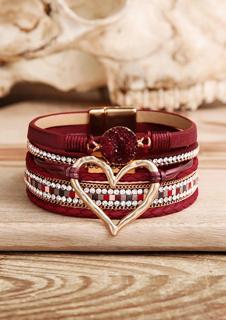 

Bracelet Rhinestone Heart Alloy Magnetic Buckle Bracelet in Red. Size