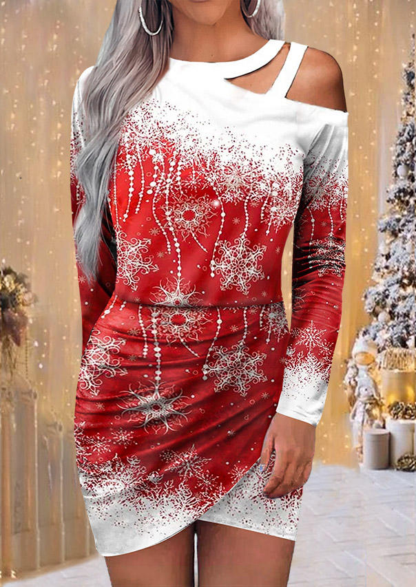 

Mini Dresses Christmas Snowflake Glitter One Sided Cold Shoulder Mini Dress in Red. Size: L,M,,XL