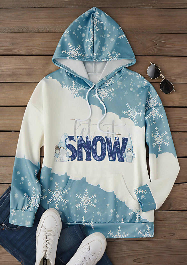 

Hoodies Christmas Let It Snow Gnome Snowflake Kangaroo Pocket Hoodie in Multicolor. Size: L,M