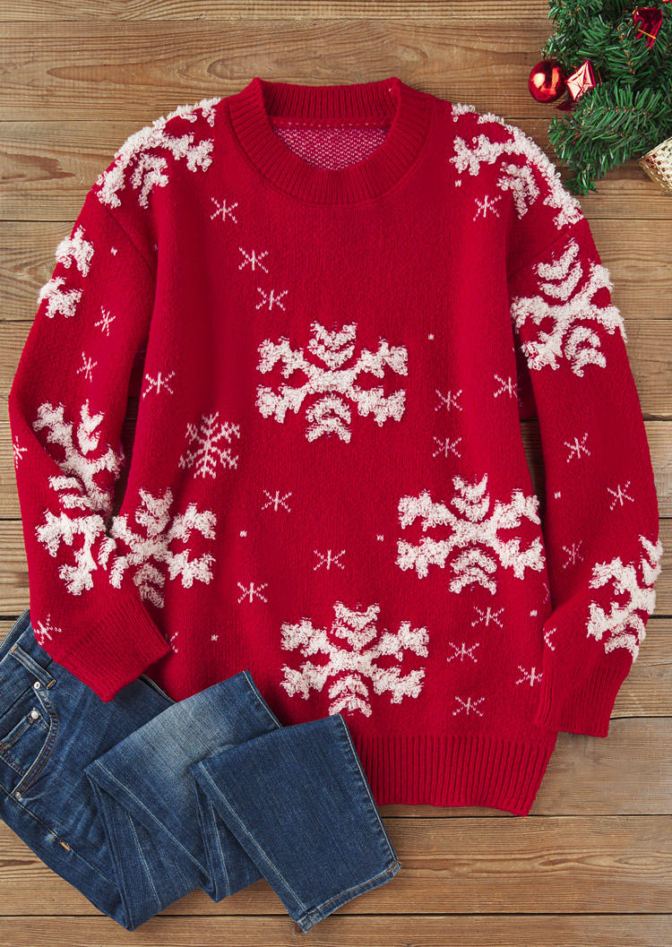 

Sweaters Christmas Snowflake Knitted Sweater in Red. Size: L,M