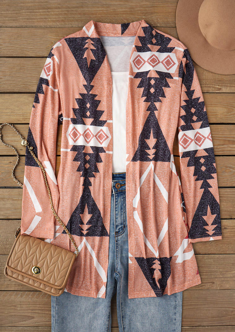 

Cardigans Aztec Geometric Pocket Long Sleeve Cardigan in Multicolor. Size