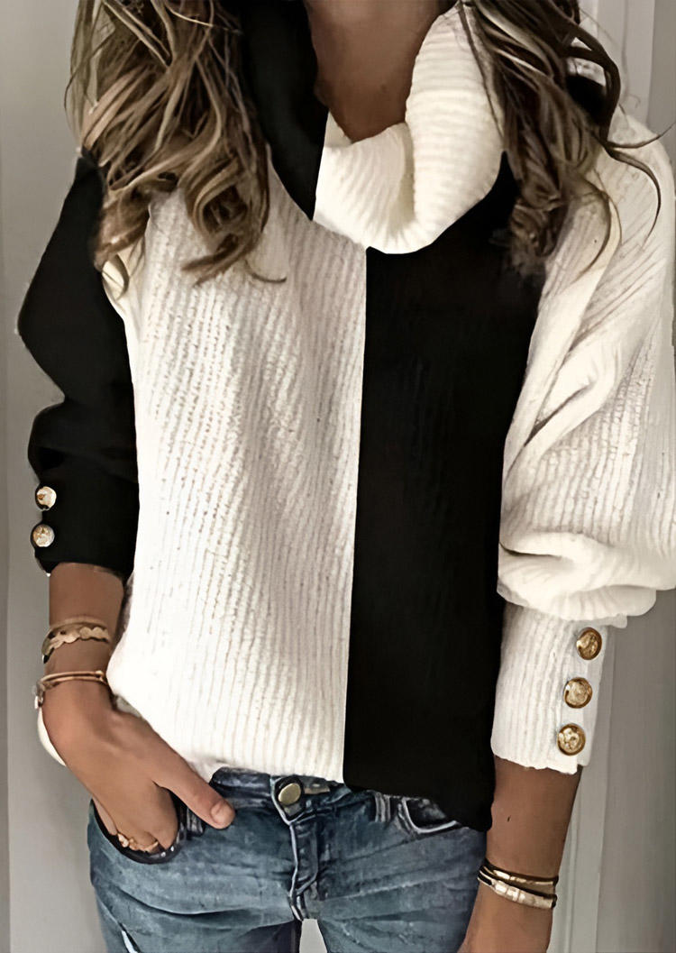 Color-Blocked Button Sweater