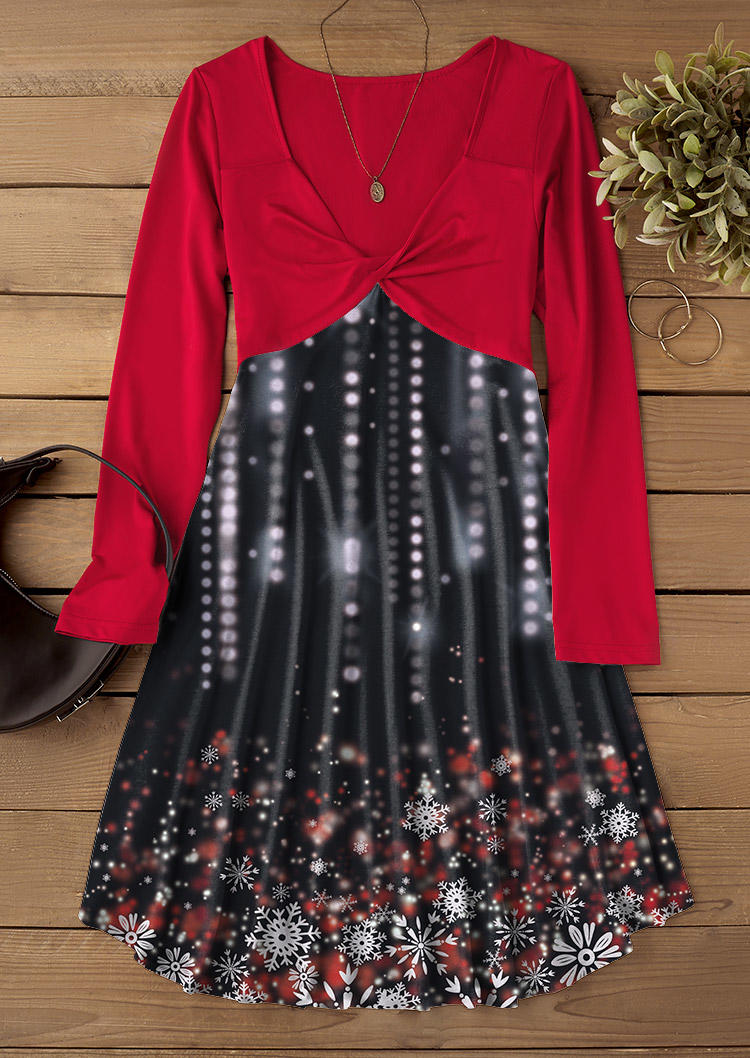 

Mini Dresses Christmas Snowflake Twist Mini Dress in Multicolor. Size: L,M,,XL