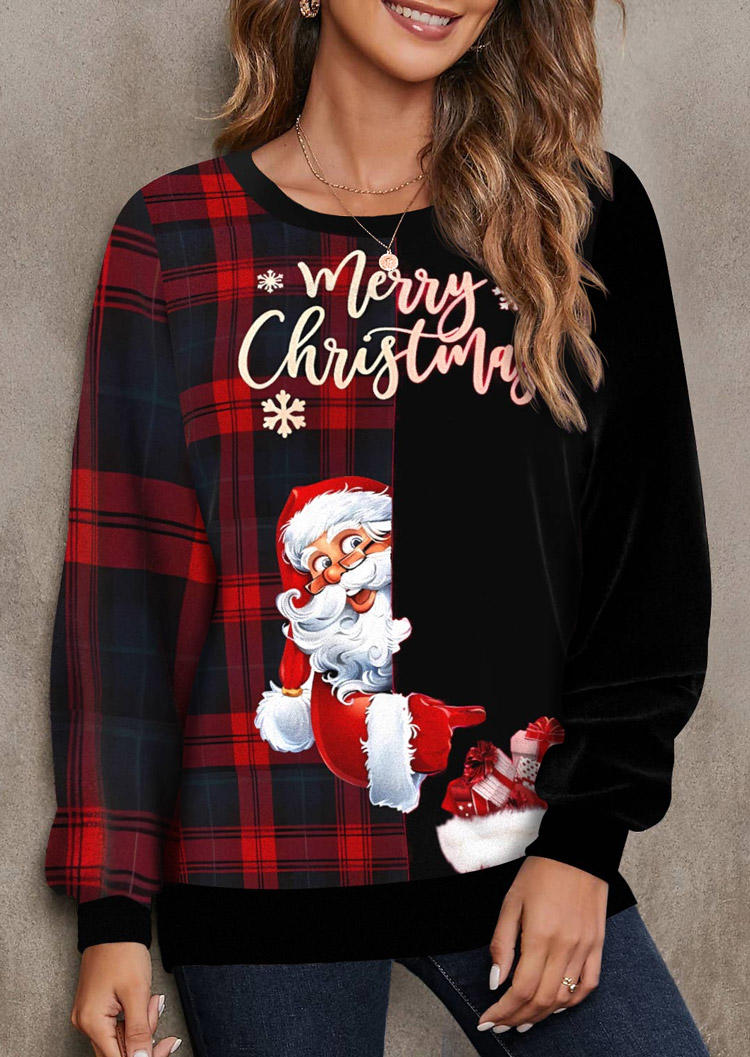 

Sweatshirts Merry Christmas Plaid Santa Claus Sweatshirt in Black. Size: L,M,,XL