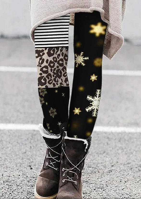 

Leggings Christmas Snowflake Leopard Striped Skinny Leggings in Multicolor. Size: L,M,,XL