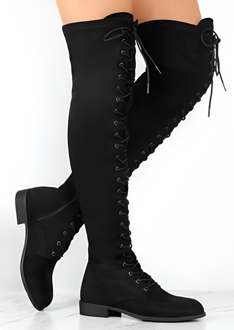 

Boots Lace Up Over Knee Extra Long Boots in Black. Size