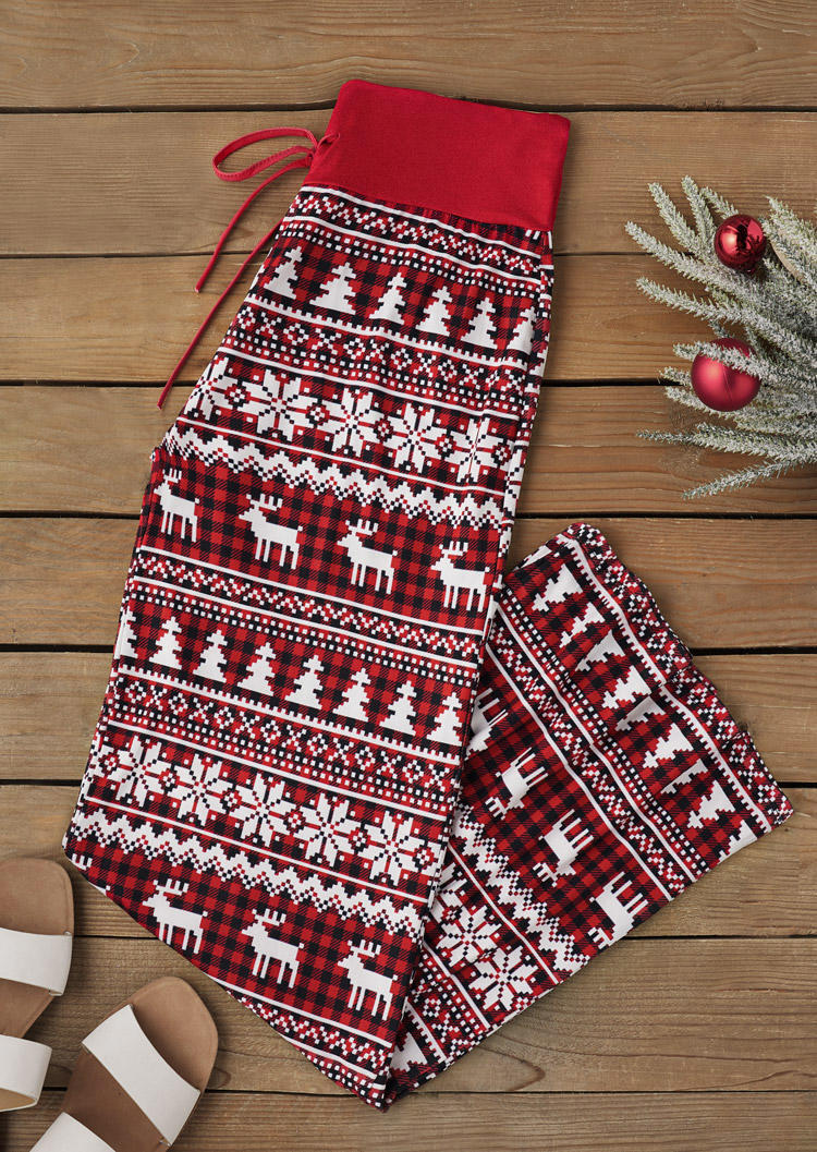 

Pants Christmas Tree Plaid Reindeer Wide Leg Pants in Multicolor. Size