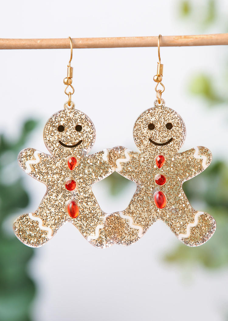 

Earrings Christmas Glitter Gingerbread Man Earrings in Gold. Size