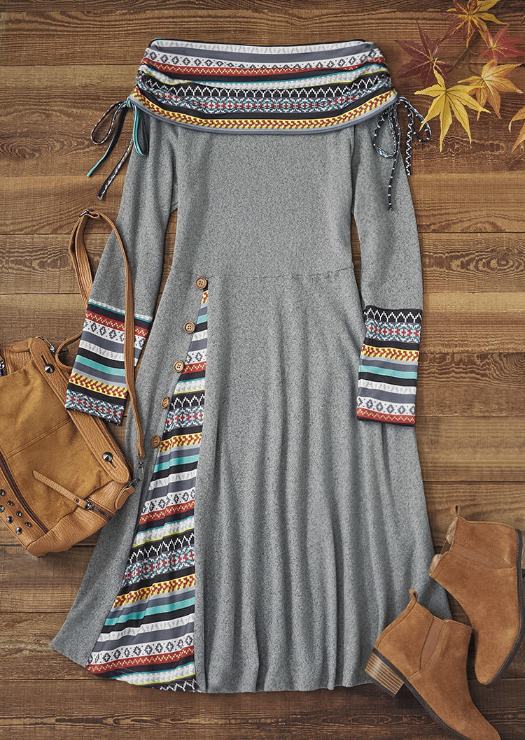 

Mini Dresses Serape Striped Off Shoulder Drawstring Button Mini Dress in Multicolor. Size: L,M