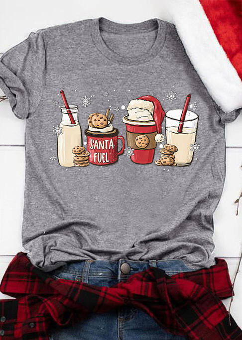 

T-shirts Tees Christmas Milk Cookies Coffee T-Shirt Tee in Gray. Size