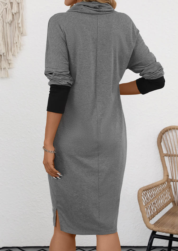 

Mini Dresses Slit Cowl Neck Long Sleeve Mini Dress in Gray. Size: L,M,,XL