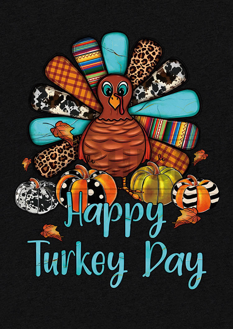 Thanksgiving Happy Turkey Day T-Shirt Tee - Black