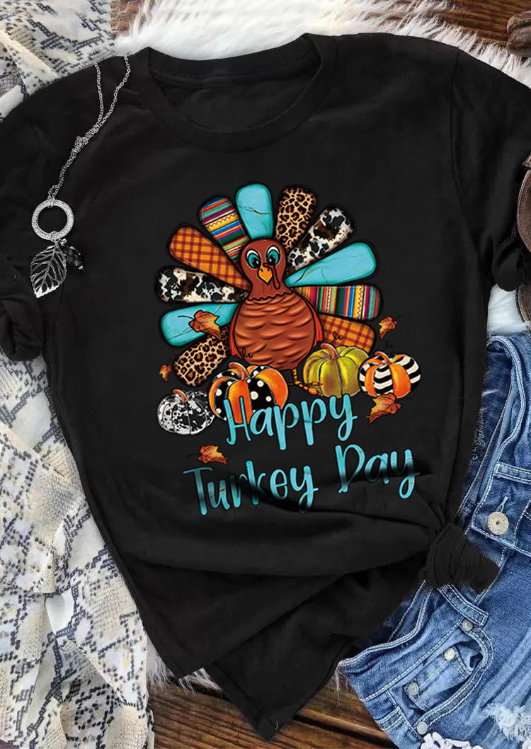 

T-shirts Tees Thanksgiving Happy Turkey Day T-Shirt Tee in Black. Size: L