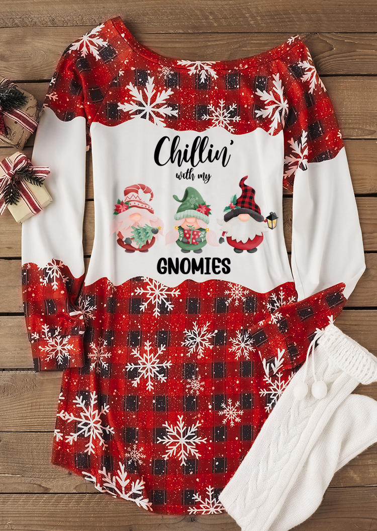 

Sweatshirt Dresses Christmas Plaid Snowflake Dot Gnome Sweatshirt Dress in Multicolor. Size: L,M,,XL