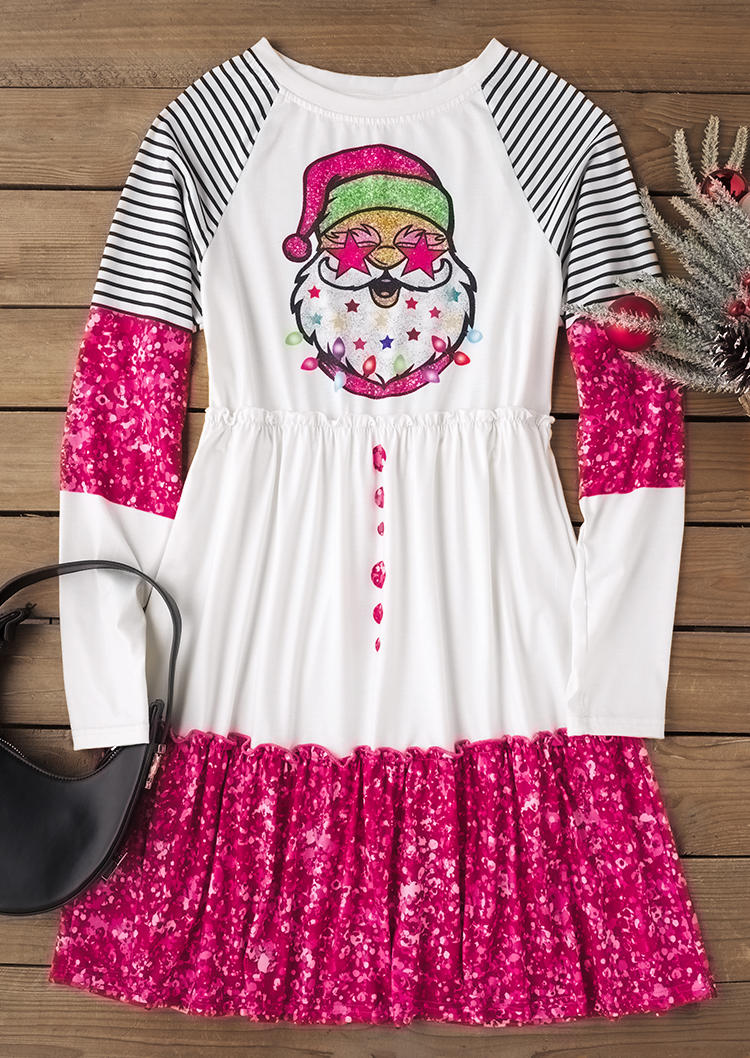 

Mini Dresses Christmas Santa Claus Striped Glitter Mini Dress in White. Size: L,M,,XL