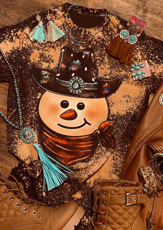 Christmas Snowman Bleached T-Shirt Tee