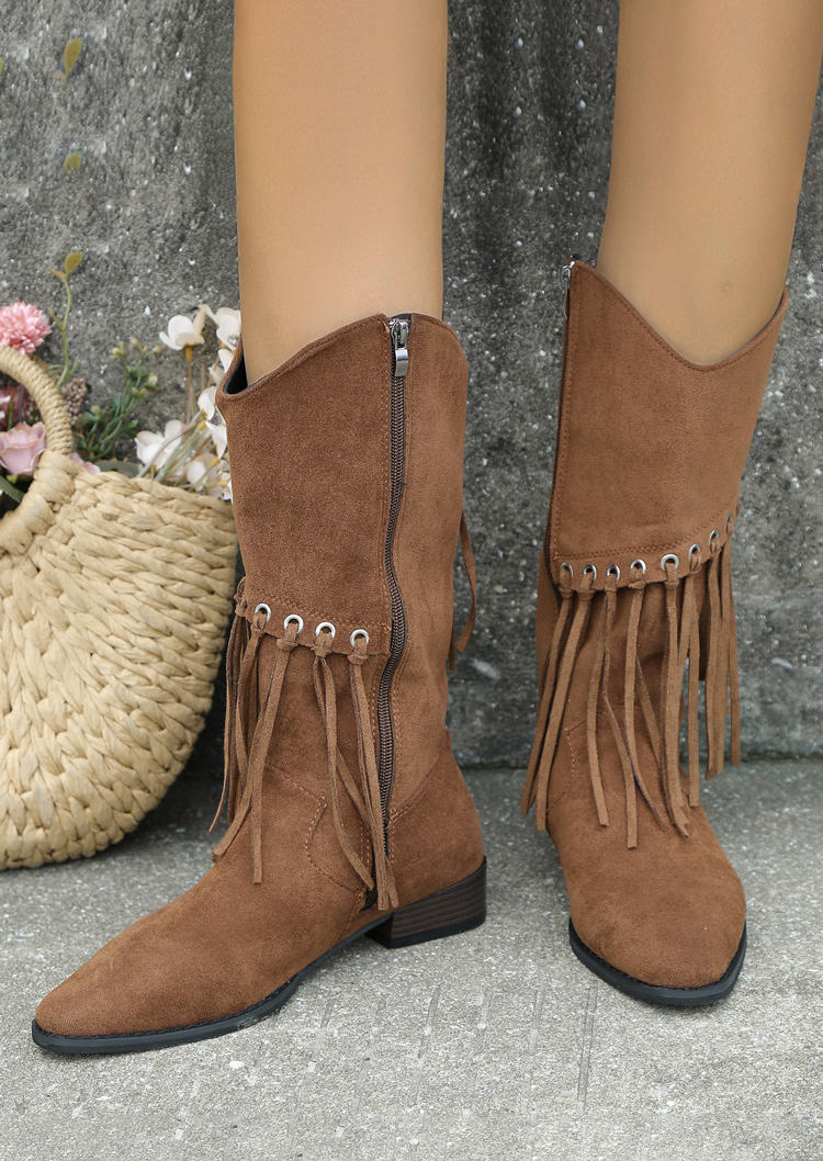 

Boots Tassel Zipper Western Boots in Brown. Size