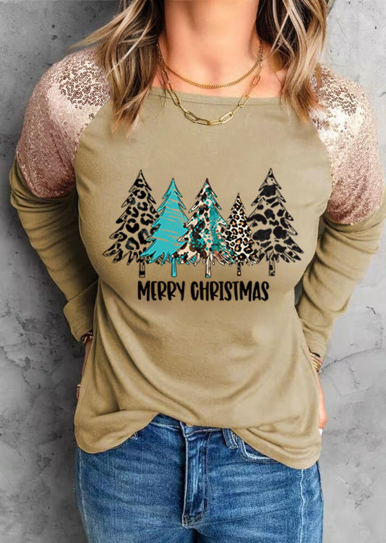 

Blouses Merry Christmas Tree Sequined Blouse in Apricot. Size: L,M,,XL