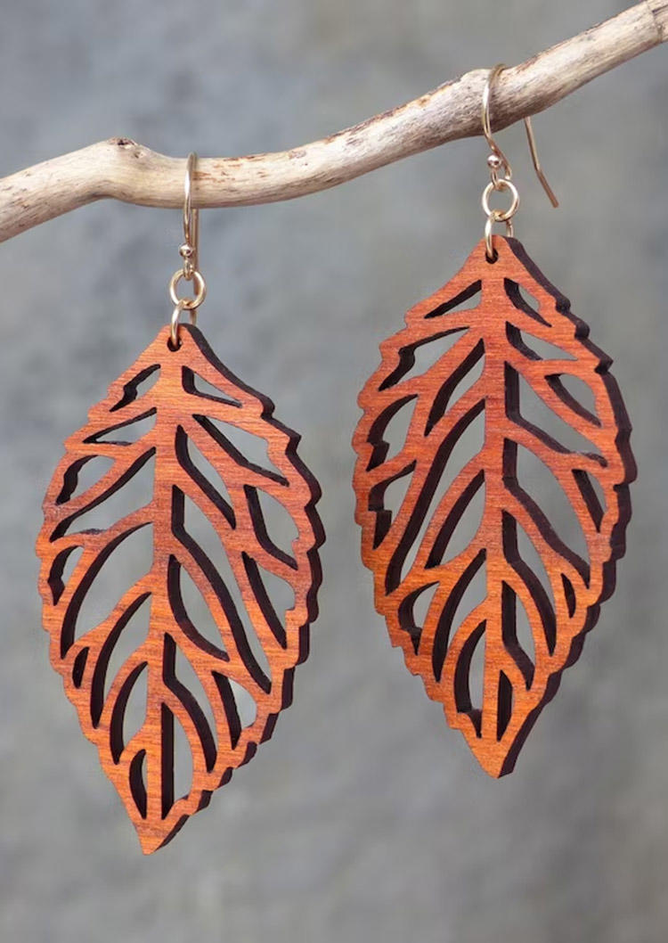 Leaf Hollow Out Wooden Earrings