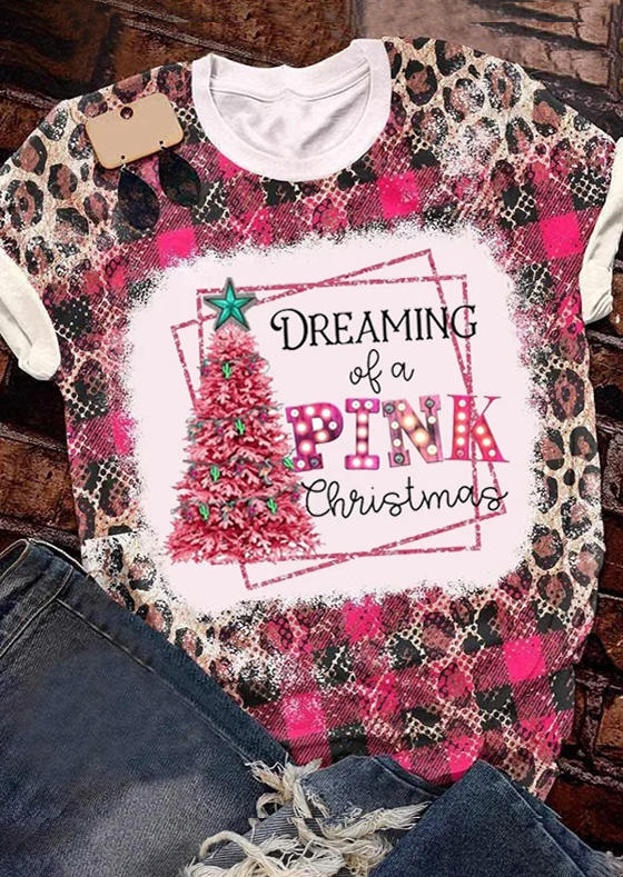 

T-shirts Tees Dreaming Of A Pink Christmas Tree Leopard T-Shirt Tee in Pink. Size: L,M,,XL