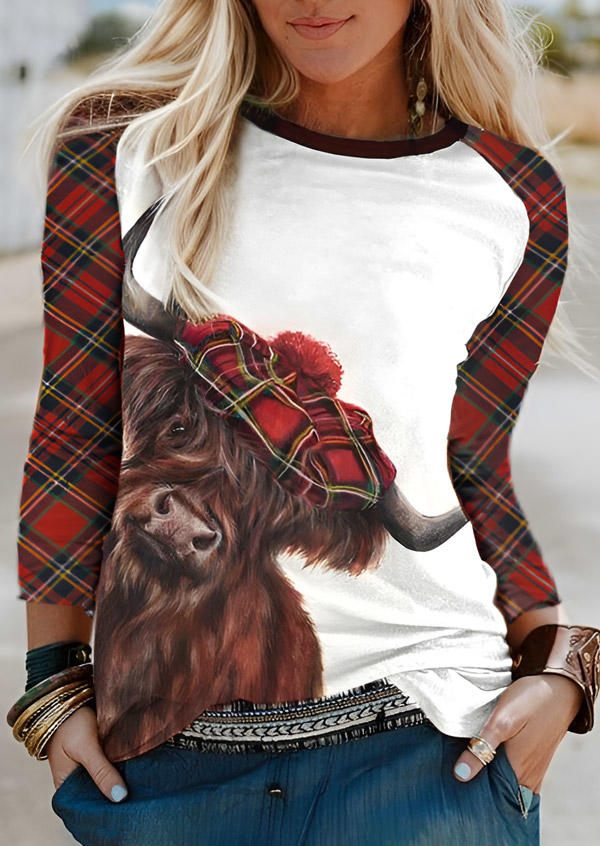 

Blouses Plaid Highland Cattle aglan Sleeve Blouse in Multicolor. Size: L,M,,XL