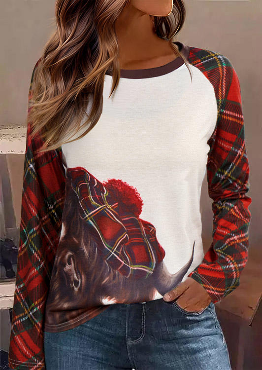 Plaid Highland Cattle aglan Sleeve Blouse