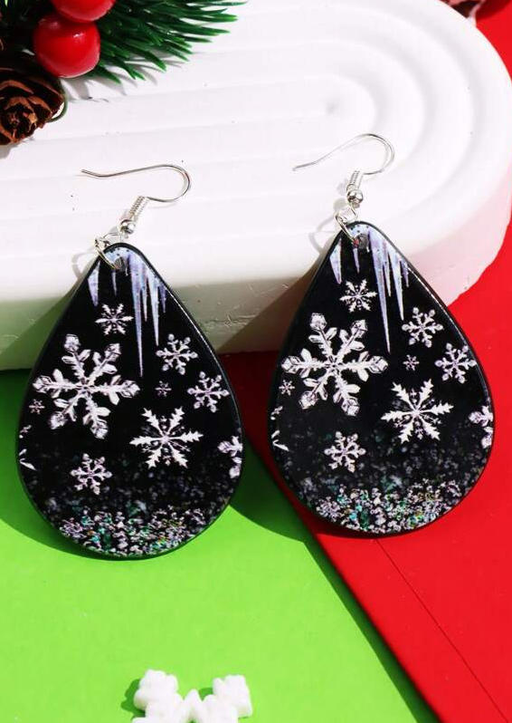 

Earrings Christmas Snowflake Glitter Water Drop Earrings in Black. Size