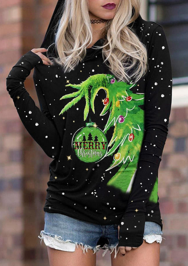 

Hoodies Merry Christmas Tree Glitter Hoodie in Black. Size: L,M,,XL