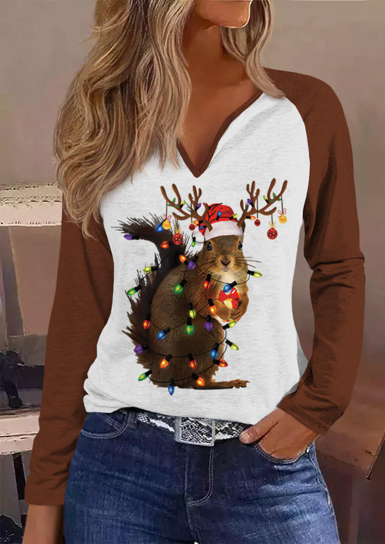

Blouses Christmas Lights Squirrel Raglan Sleeve Blouse in Multicolor. Size: L,M,,XL