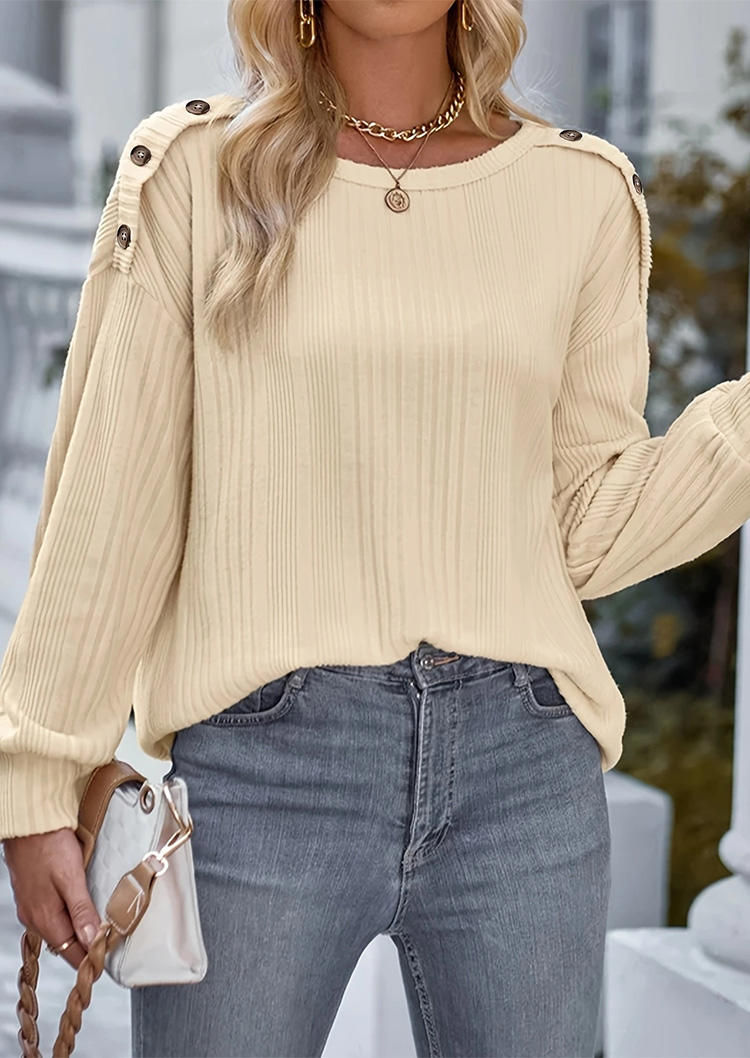 

Blouses Plain Textured Ribbed Button Long Sleeve Blouse in Apricot. Size